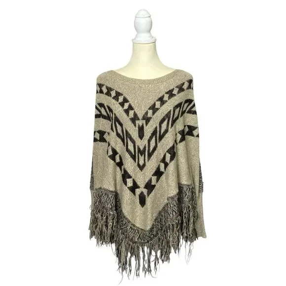 Maurices Boho Southwestern Knit Pancho Shawl W/ Fringe Sweater Women's Size L/XL - Picture 1 of 13